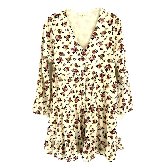 Promesa Womens Tunic Dress Floral Button Front‎ Ruffle Hem Cream Pink S - Picture 1 of 7